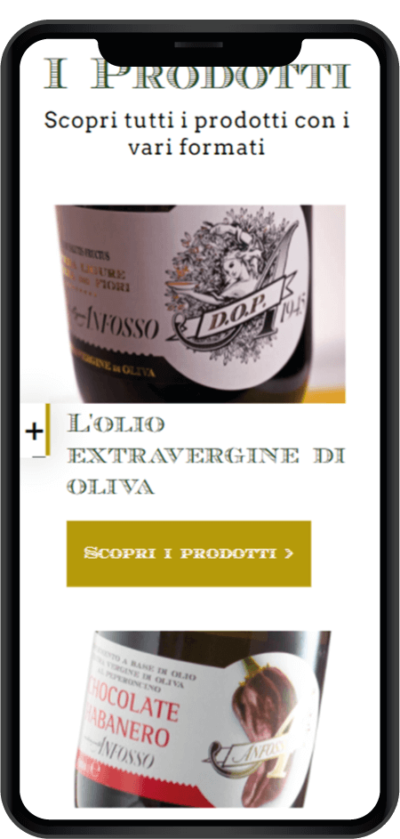 visualizzazione mobile sito web Olio Anfosso